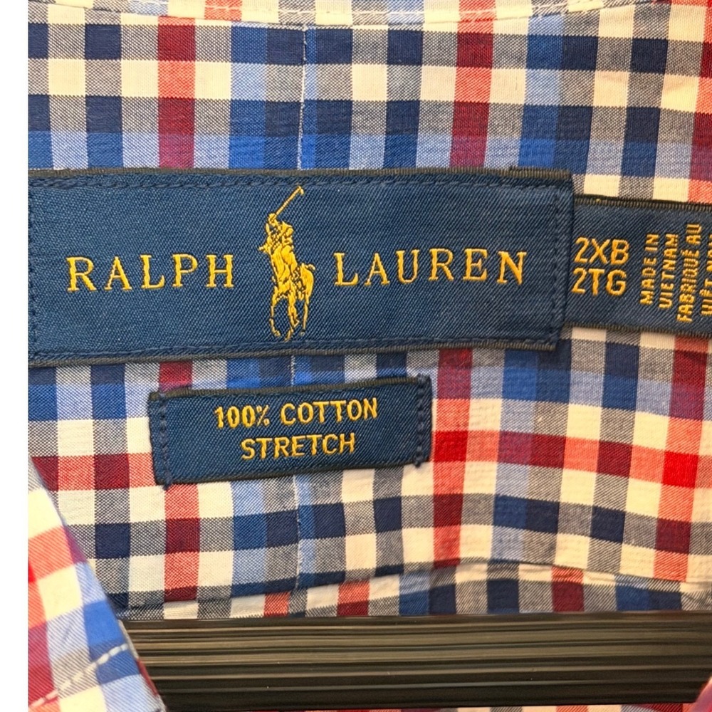 Polo Ralph Lauren Mens 2XB Red Blue Gingham Cotton Stretch Button Down Shirt - Picture 2 of 9
